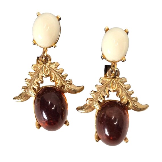 Vintage Signed Emmons Amber Glass Art Clip-On Ear… - image 5