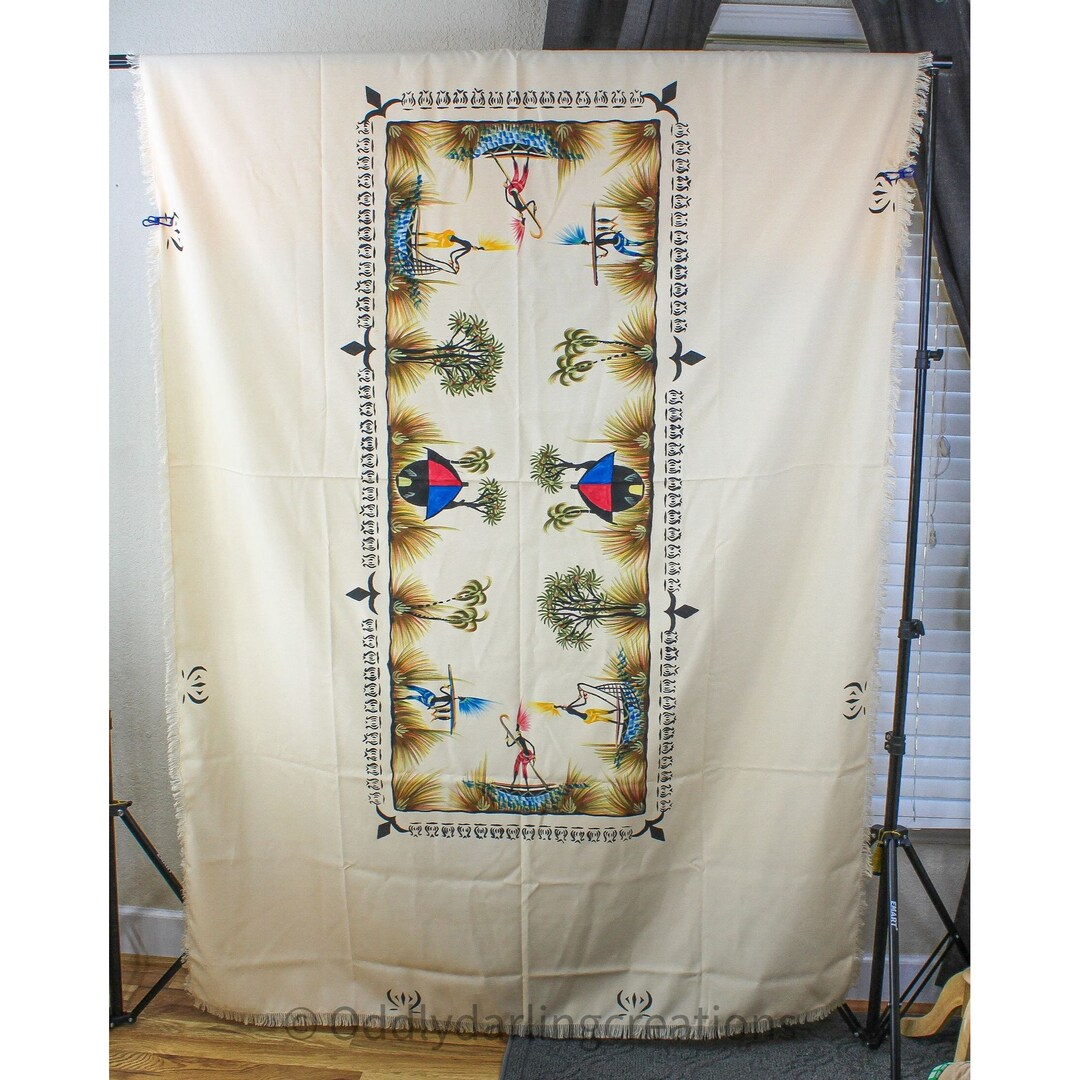 Vintage African Tribal Art Table Cloth Handpainted 88x 55 Etsy