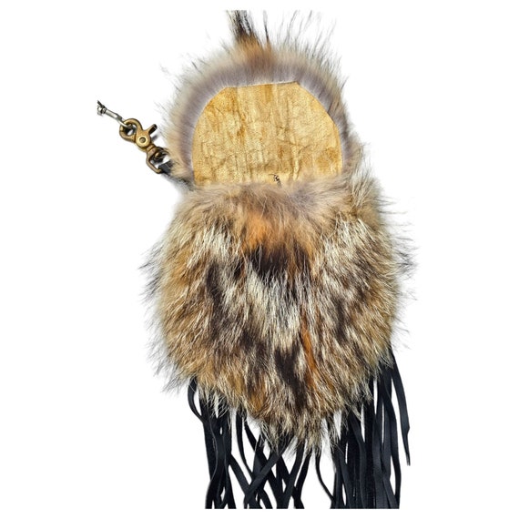 Vintage Raccoon Fur Purse with Black Leather Frin… - image 3