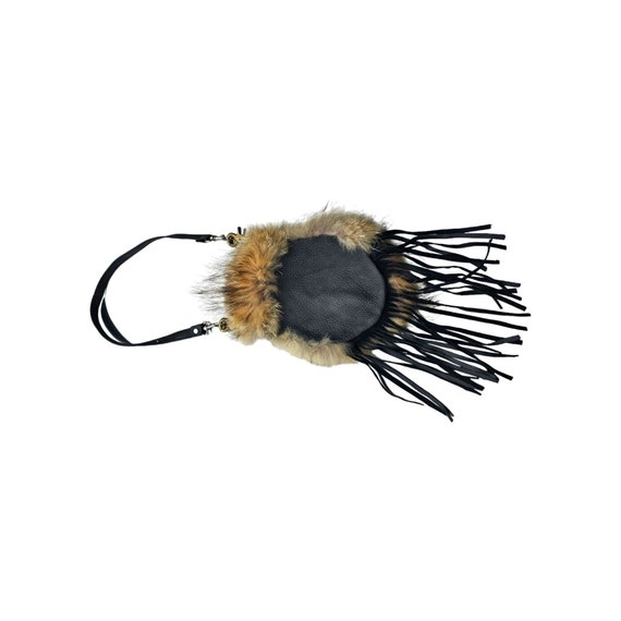 Vintage Raccoon Fur Purse with Black Leather Frin… - image 8