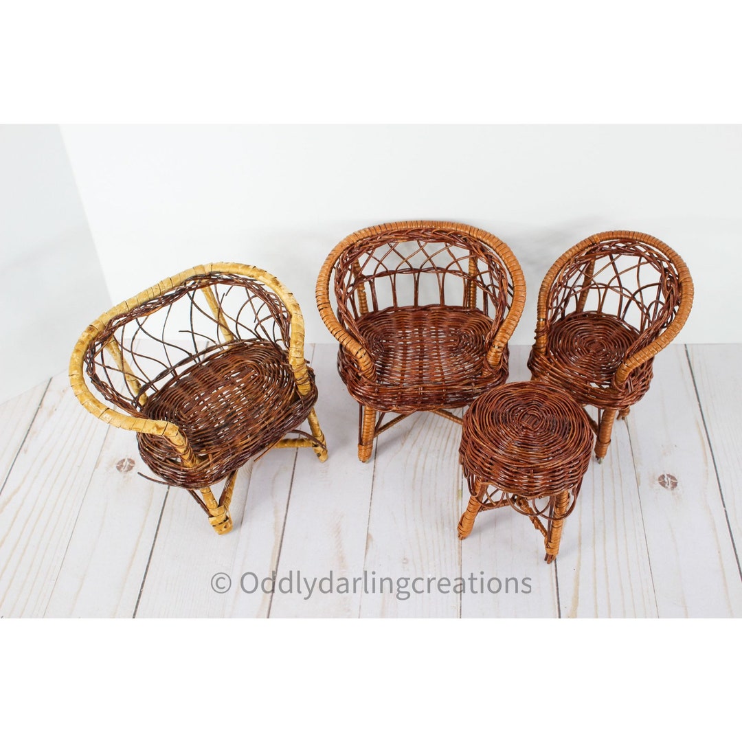 Vintage Mini Dollhouse Wicker Furniture Set Adorable 4piece Etsy
