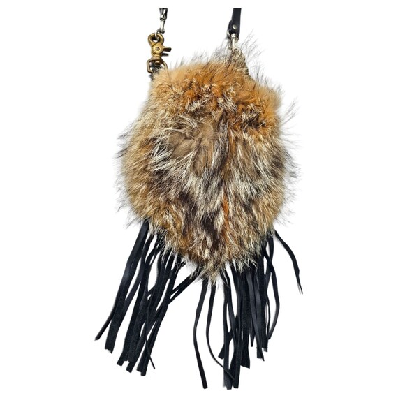 Vintage Raccoon Fur Purse with Black Leather Frin… - image 7