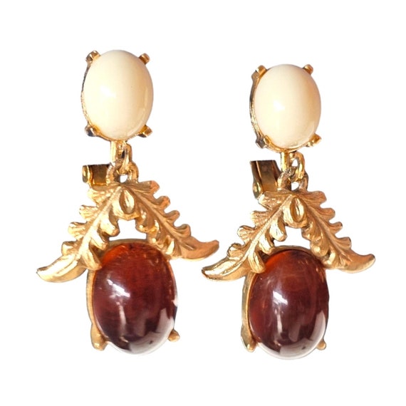 Vintage Signed Emmons Amber Glass Art Clip-On Ear… - image 4