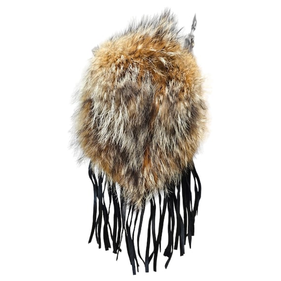 Vintage Raccoon Fur Purse with Black Leather Frin… - image 2