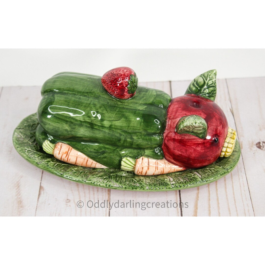 Rare Vintage Anthropomorphic Vegetable Pig Butter Dish Kitschy Etsy