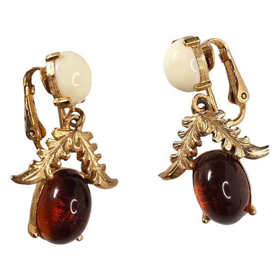 Vintage Signed Emmons Amber Glass Art Clip-On Ear… - image 6