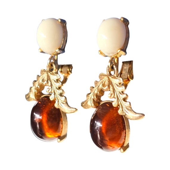 Vintage Signed Emmons Amber Glass Art Clip-On Ear… - image 2