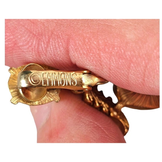 Vintage Signed Emmons Amber Glass Art Clip-On Ear… - image 8
