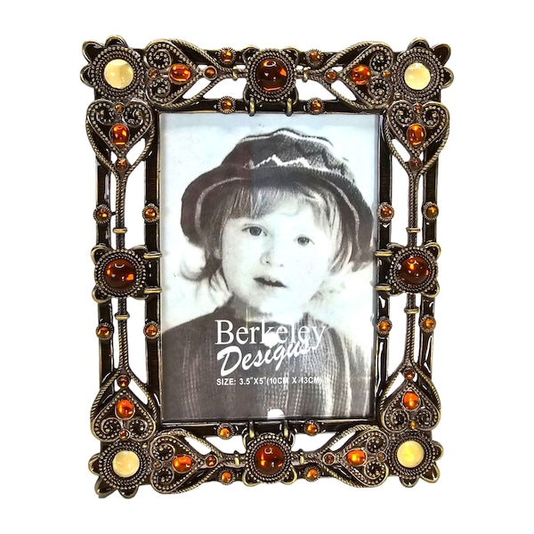 Berkeley Designs Amber Cabochon Jeweled Enamel Picture Tabletop Frame 3.5" x 5"