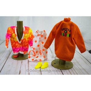 Vintage 80s 90s Barbie and Clone Clothes Lot Orange Jacket, Top Pants Set, Shoes