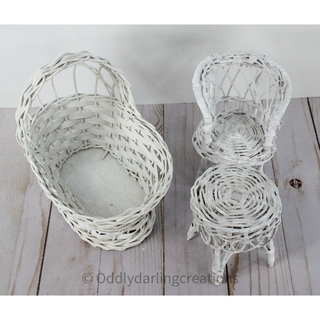 Vintage Mini Dollhouse Wicker Furniture Set Adorable 3piece