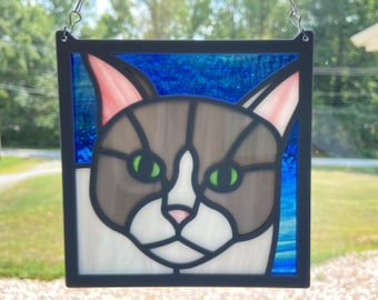 Katzen Glasmalerei-Muster PDF & SVG | Suncatcher Panel Vorlage | 15x15 cm
