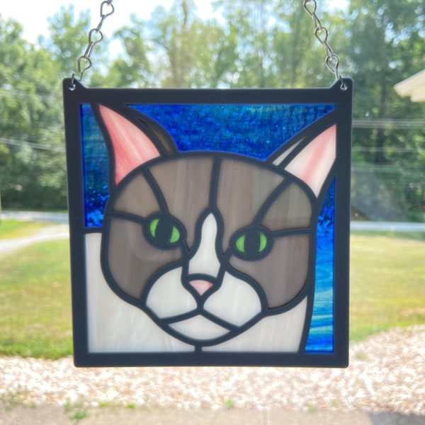 Cat Stained Glass Pattern - 6" x 6" Full Scale Digital Download