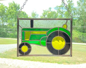 Tractor Stained Glass Pattern PDF | 5.5&quot;x8&quot; Suncatcher Panel Template | Farmhouse Country Digital Download