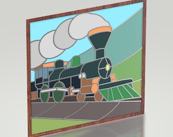 Patrón de vitral de tren de vapor (PDF y SVG) / Plantilla de panel atrapasol / 30 x 30 cm