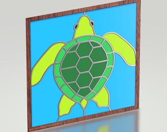 Sea Turtle Stained Glass Pattern PDF & SVG | Suncatcher Panel Template | 8x8 in