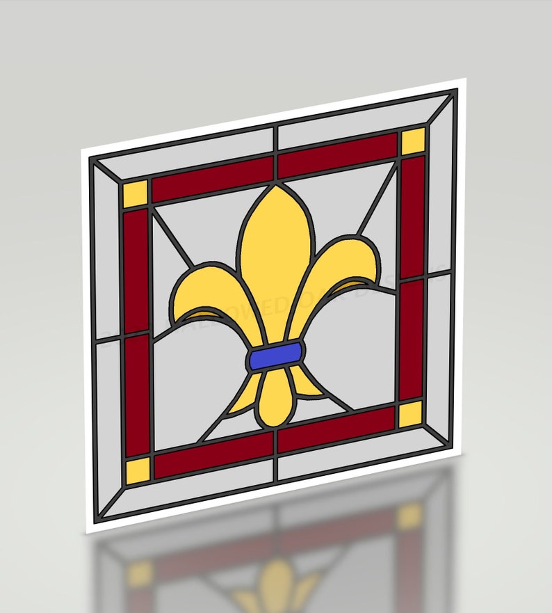 Fleur De Lis Stained Glass Pattern 8 X 8 Full Etsy