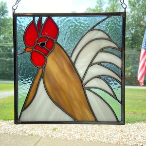 Rooster Stained Glass Pattern - 8&quot; x 8&quot; Full Scale Digital Download