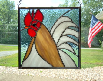 Rooster Stained Glass Pattern - 8&quot; x 8&quot; Full Scale Digital Download