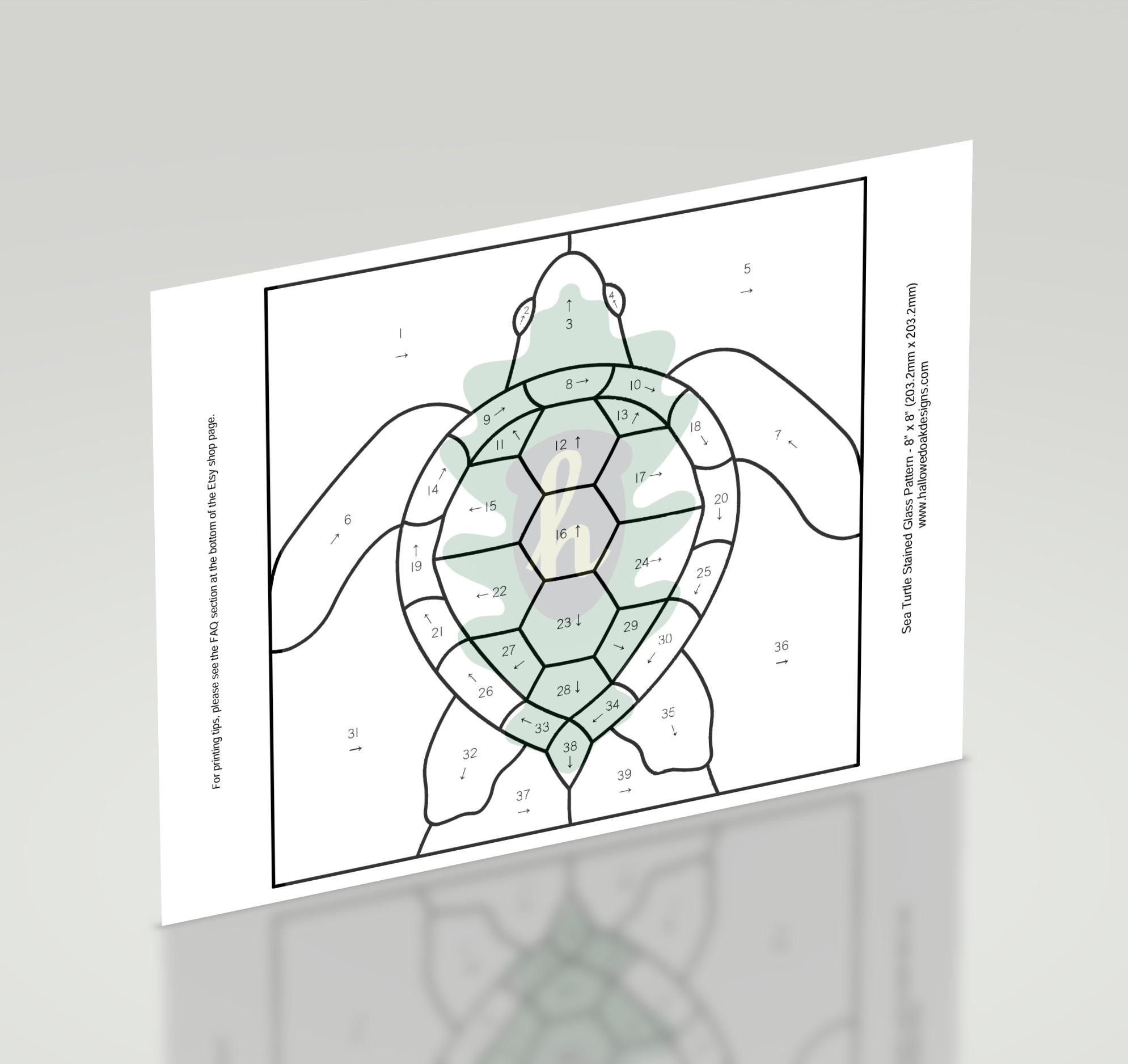 Sea Turtle Stained Glass Pattern PDF & SVG | Suncatcher Panel Template ...