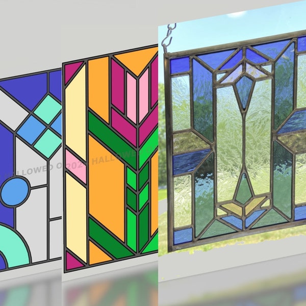 Prairie Style 1, 2, & 3 Stained Glass Pattern Bundle - 6" x 8" Full Scale Digital Downloads