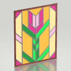 Prairie Style 3 Stained Glass Pattern - 6&quot; x 8&quot; Full Scale Digital Download