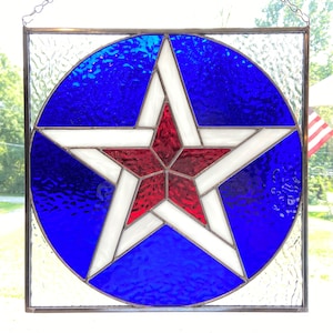 Patriotic Star 2 Stained Glass Pattern - 8" x 8" Full Scale Digital Download
