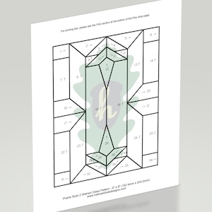 K&ouml;nnte beinhalten: Ein schwarz-wei&szlig;es Bleiglasmuster f&uuml;r ein Prairie Style 2 Design. Das Muster ist 6 Zoll mal 8 Zoll (15,24 cm x 20,32 cm) gro&szlig;.