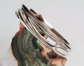Sterling Silver Bracelet, Lost Wax Carved, Heavy Bangle, Handmade Artisan Jewellery, Unique Design, Special Gift, Size Medium