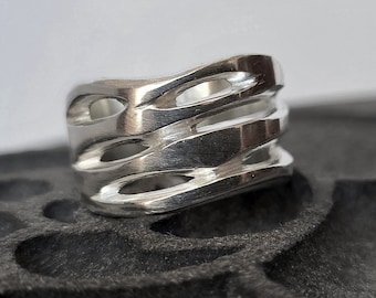 Sterling Silver Ring , Lost Wax Carved, Wide Band, Statement Ring, Artisan Jewellery, Unique Design, Special Gift, Size 6 1/2 Can/US