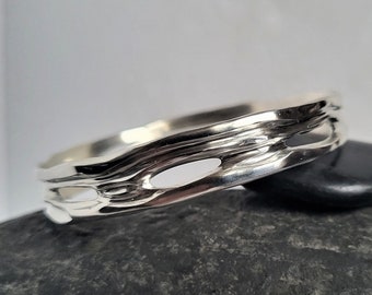 Sterling Silver Bracelet, Lost Wax Carved, Heavy Bangle, Artisan Jewellery, Unique Design, Special Gift, Size Medium
