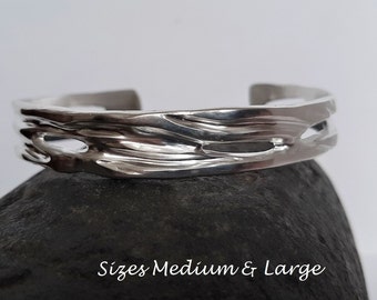 Sterling Silver Cuff Bracelet, Lost Wax Carved, Artisan Jewellery, Unique Design, Special Gift, Sizes Medium & Large