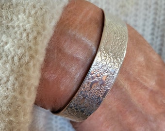 Sterling Silver Cuff Bracelet, Rolling Milled, Embossed Design, Artisan Jewellery, Special Gift, Sizes Small & Medium