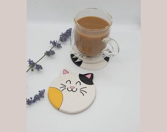 Cat lover gift, clay coaster set