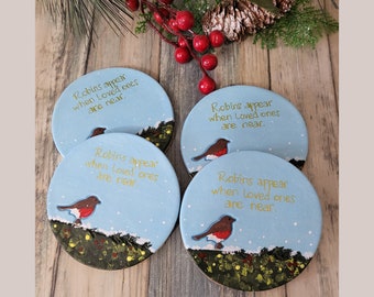 Set of 4 Robins coasters, clay coasters set