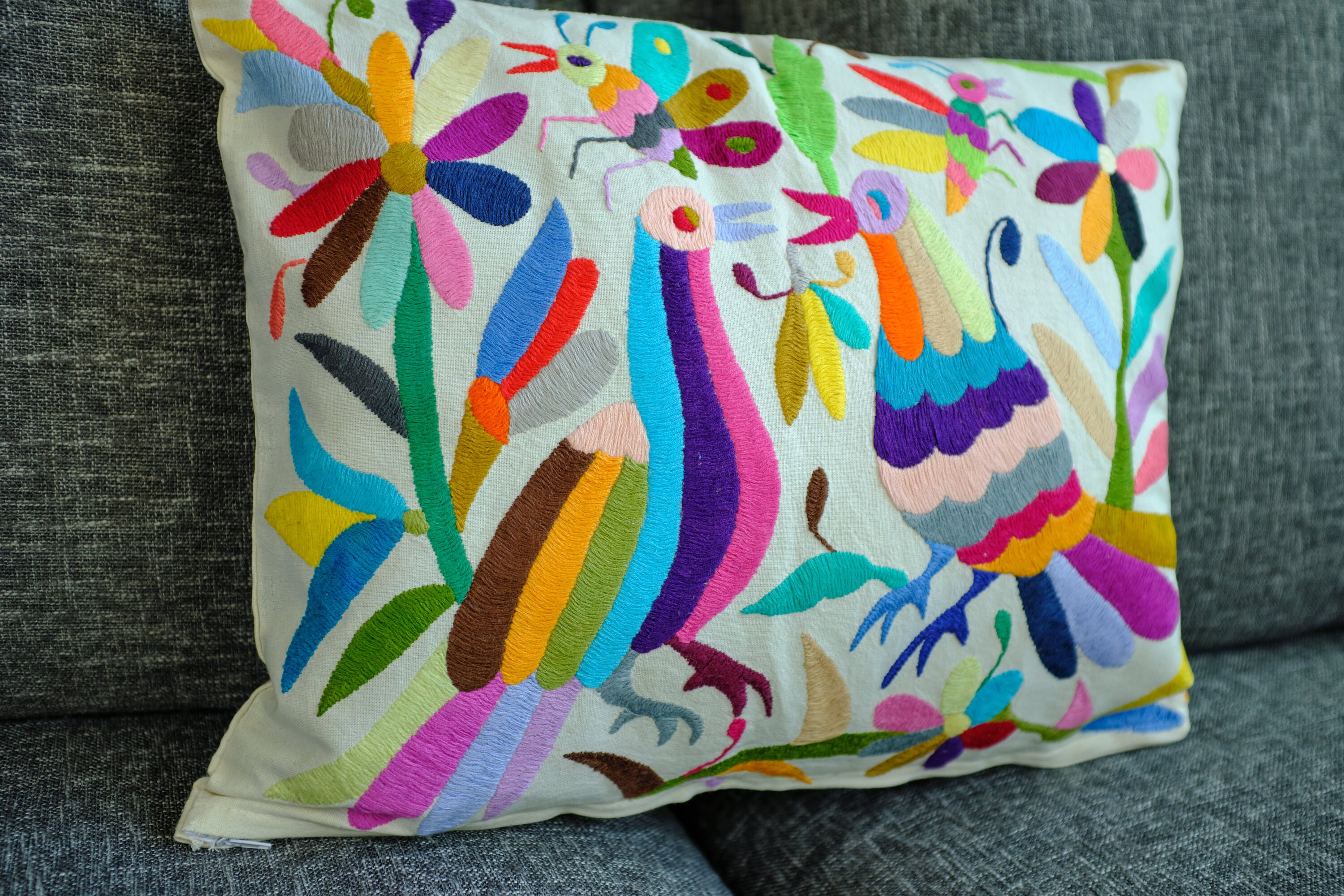 Funda cojín otomí cubierta almohada bordado a mano hecho en | Etsy