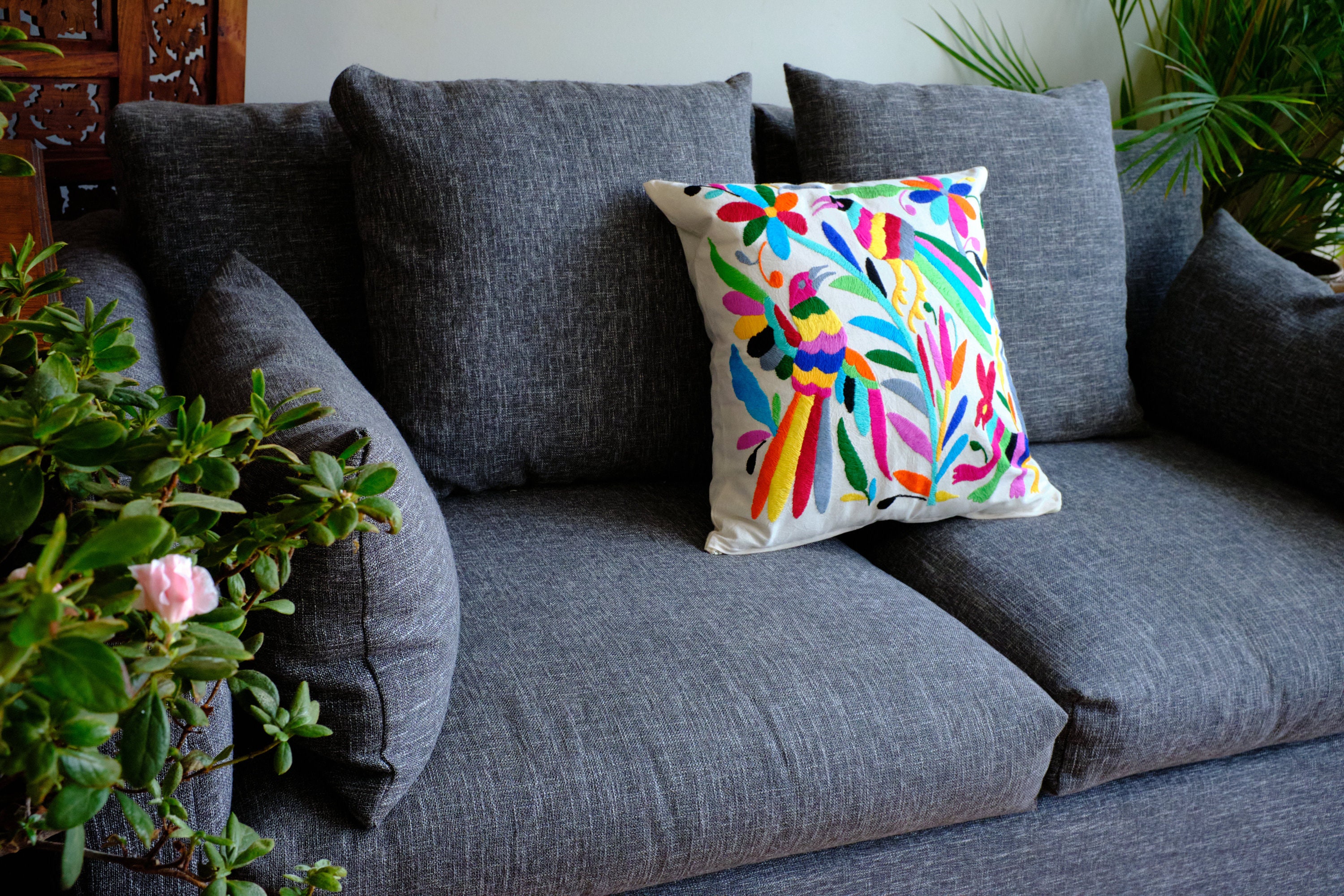 Funda cojín otomí cubierta almohada bordado a mano hecho en | Etsy