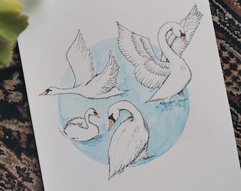 Akvarellkonsttryck med barnen Lir Swan: Irländsk legend (A4)