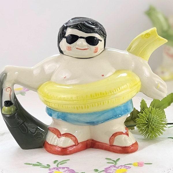 Rare ‘Handsome swimmer’ vintage novelty teapot, a delightfully kitsch piece of art from the Staffordshire potteries