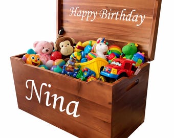 Caja de juguetes personalizada, mueble para habitación infantil, regalo de cumpleaños, baúl para juguetes, almacenamiento de mantas, banco de entrada, Navidad, madera de nogal, 76 cm (30")