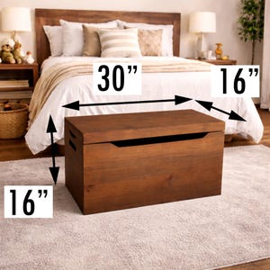 TREASURES ABOUND- Solid Wood Toy Box Nursery Furniture Birthday Gift Toy Chest Blanket Storage Entryway Christmas Wooden Walnut 30” image 6