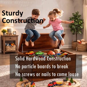 TREASURES ABOUND- Solid Wood Toy Box Nursery Furniture Birthday Gift Toy Chest Blanket Storage Entryway Christmas Wooden Walnut 30” image 2