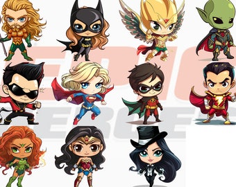 11 Superhero Chibi Baby, PNG, SVG, EPS, Superhero clipart, Superheroes, Superhero Kids, Instant Download,  Superhero Designs Bundle Three