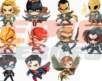 11 Superhero Chibi Baby, PNG, SVG, EPS, Superhero clipart, Cute Superheroes, Superhero Kids, Instant Download,  Superhero Designs Bundle Two