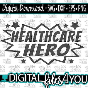 May include: A black and white graphic design with a speech bubble that says "Healthcare Hero". The speech bubble has a star on each side.