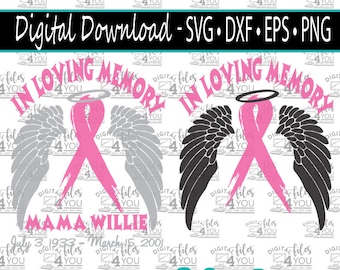 In Loving Memory SVG,  Angel wings svg, Cancer memory svg, angel wing Cricut design, customizable angel wing design, rip svg