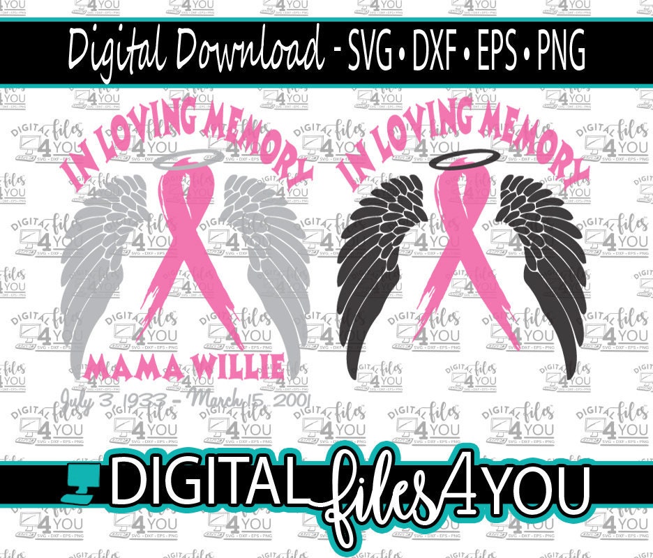 Memory Cancer Design In Loving Memory SVG, Angel Wings Svg, Cancer Memory Svg, Angel Wing ...
