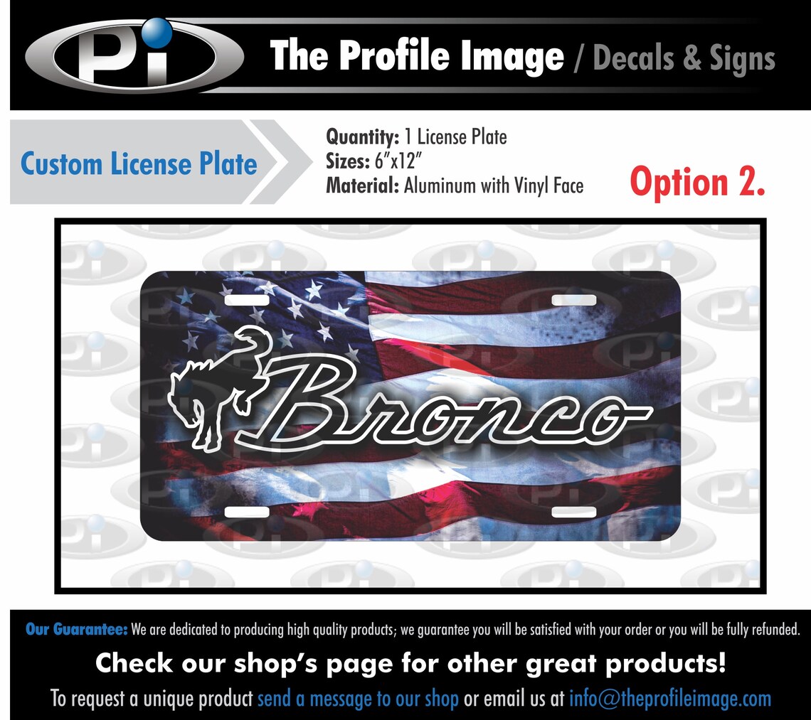 Ford Bronco Custom License Plate 4 Options USA American Etsy