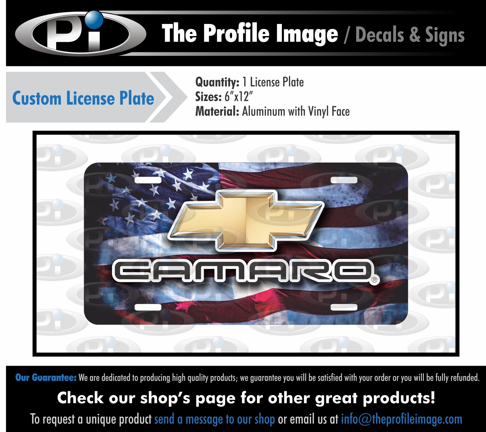 Chevy Camaro Custom License Plate Chevrolet USA American - Etsy