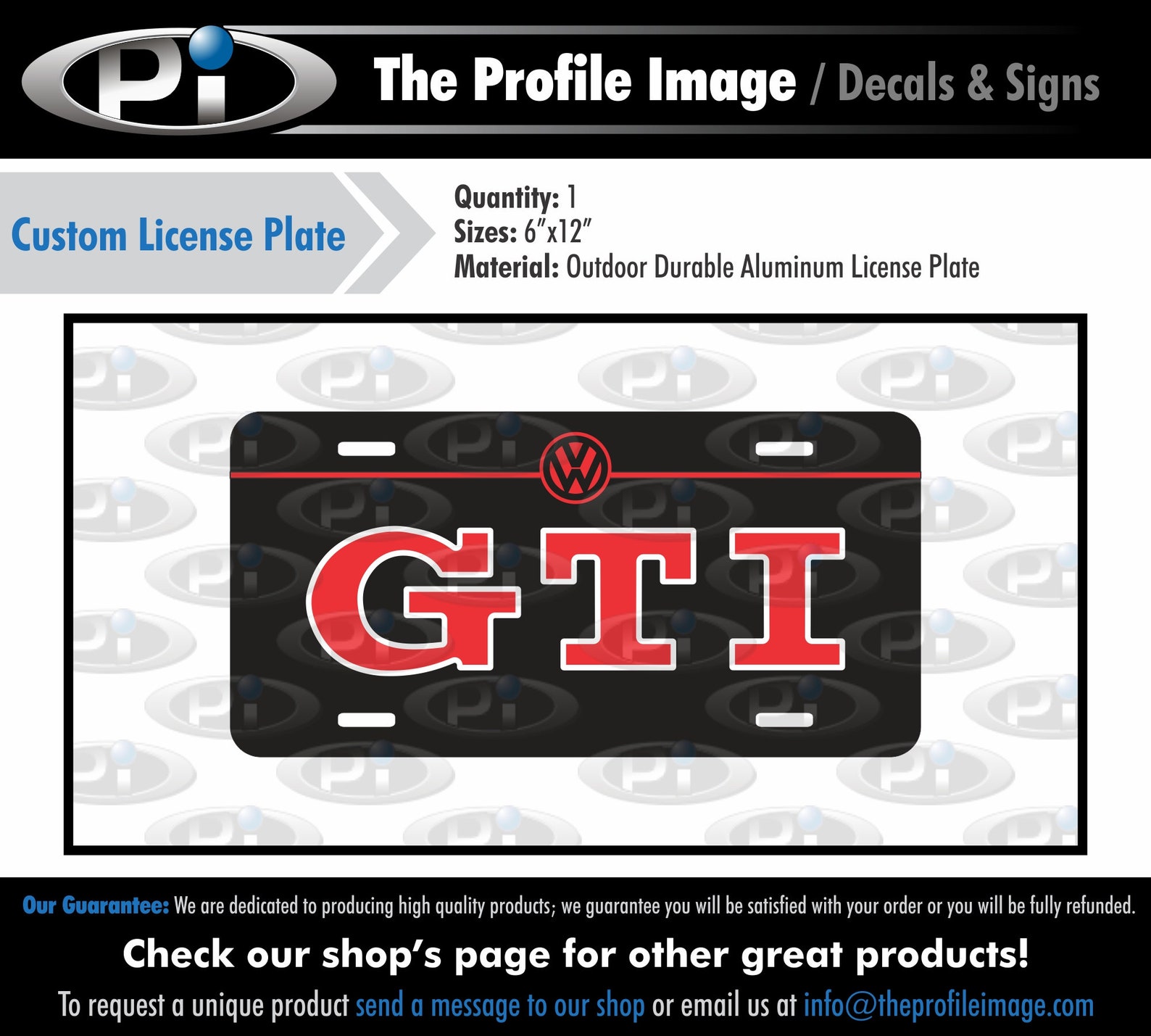 VW GTI Custom License Plate Volkswagen Etsy